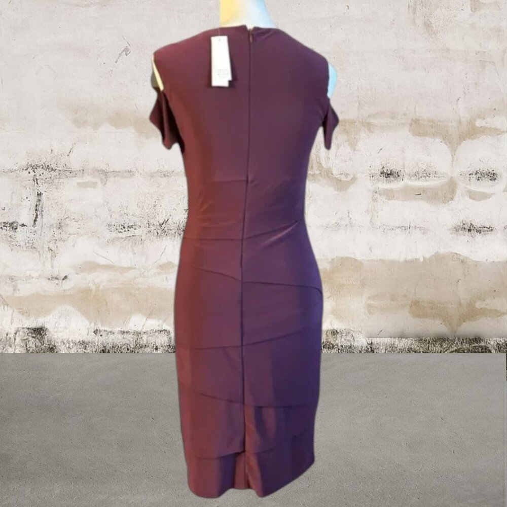 White House Black Market NWT Purple Ruched Cold Shoulder Mini Dress Size 6 - Picture 4 of 6